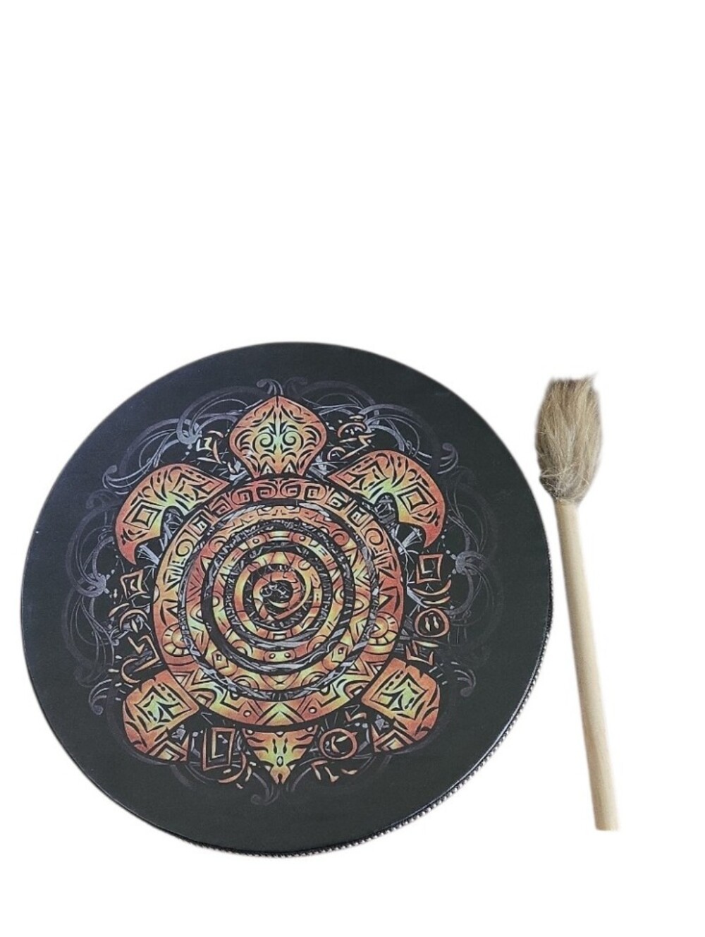 Round Hand Drum with Turtle Mandala Design